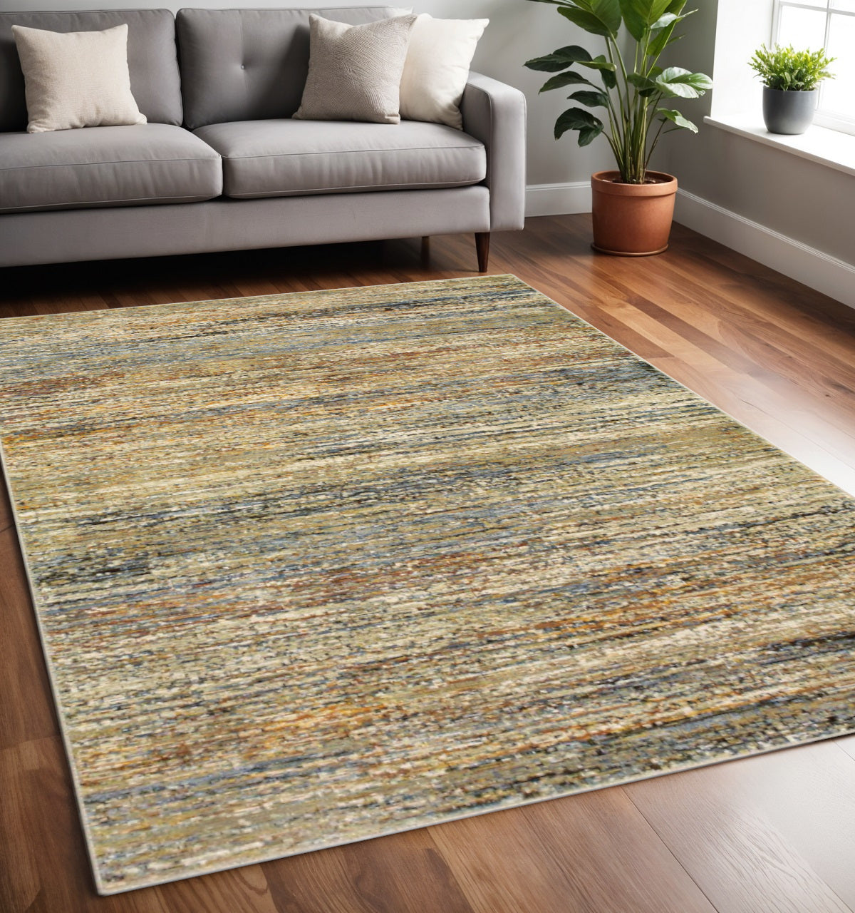 2' X 8' Gold And Green Abstract Runner Rug-Area Rugs-DECOROLALA