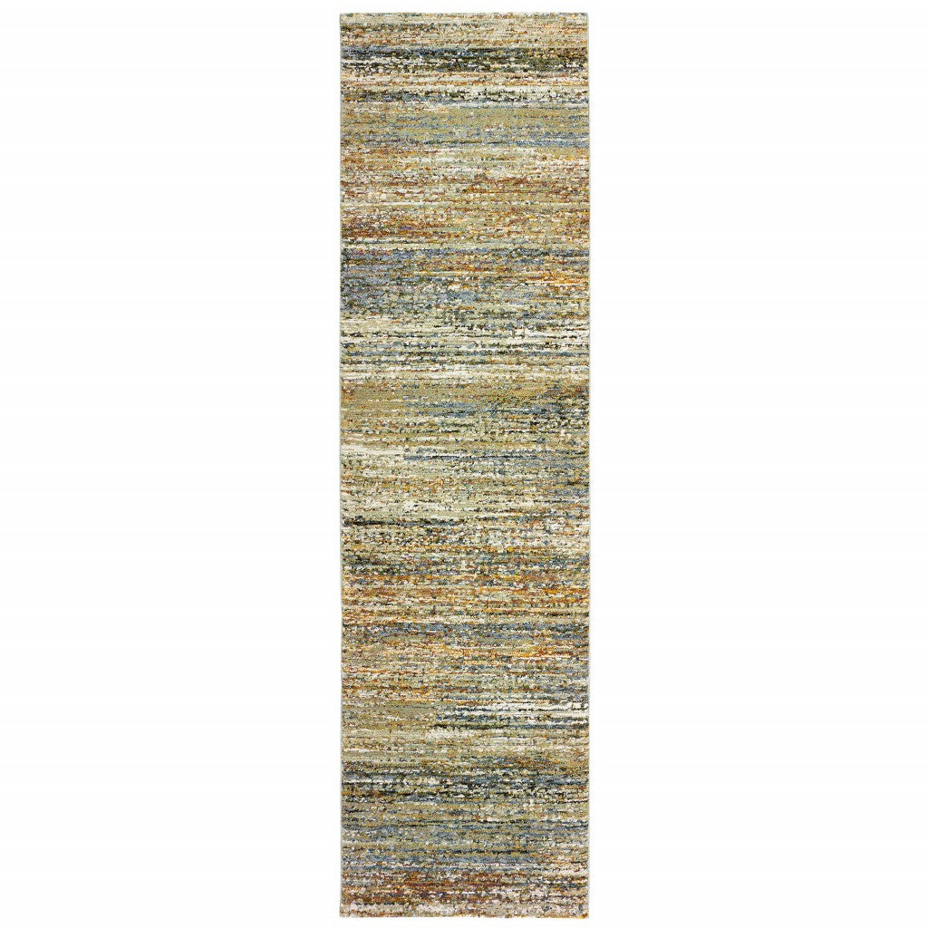 2' X 8' Gold And Green Abstract Runner Rug-Area Rugs-DECOROLALA