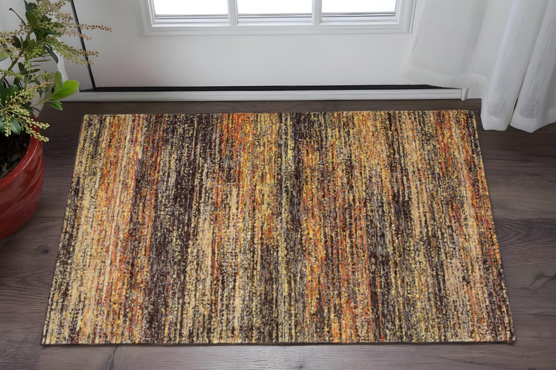 2' X 8' Gold And Slate Abstract Runner Rug-Area Rugs-DECOROLALA