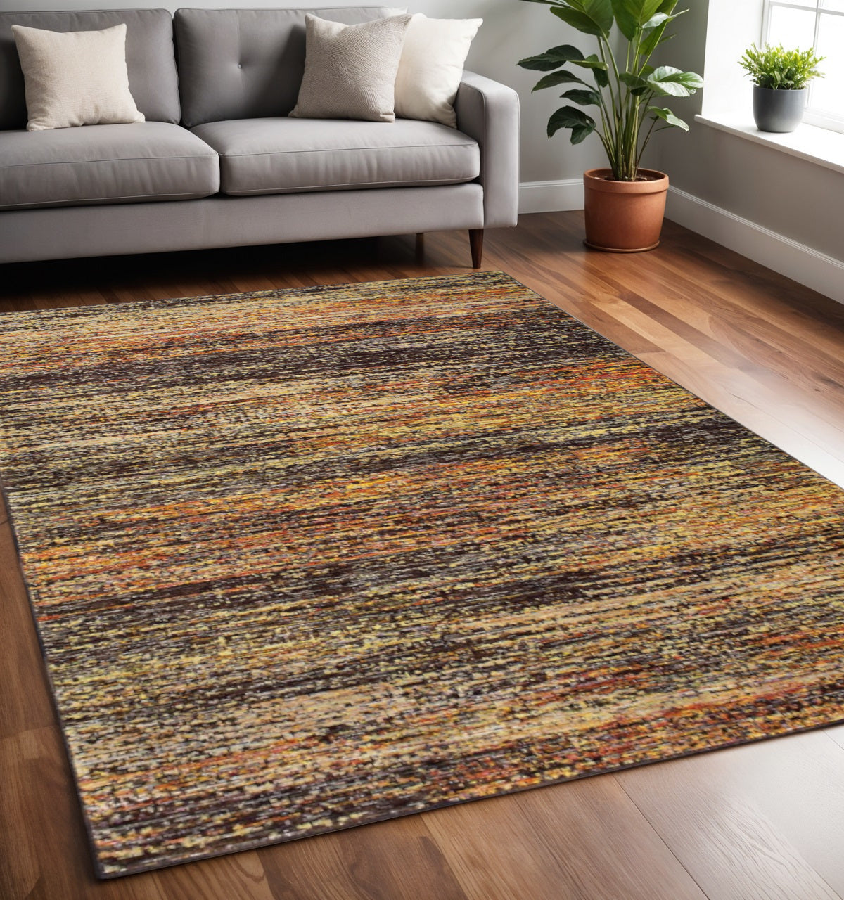 2' X 8' Gold And Slate Abstract Runner Rug-Area Rugs-DECOROLALA