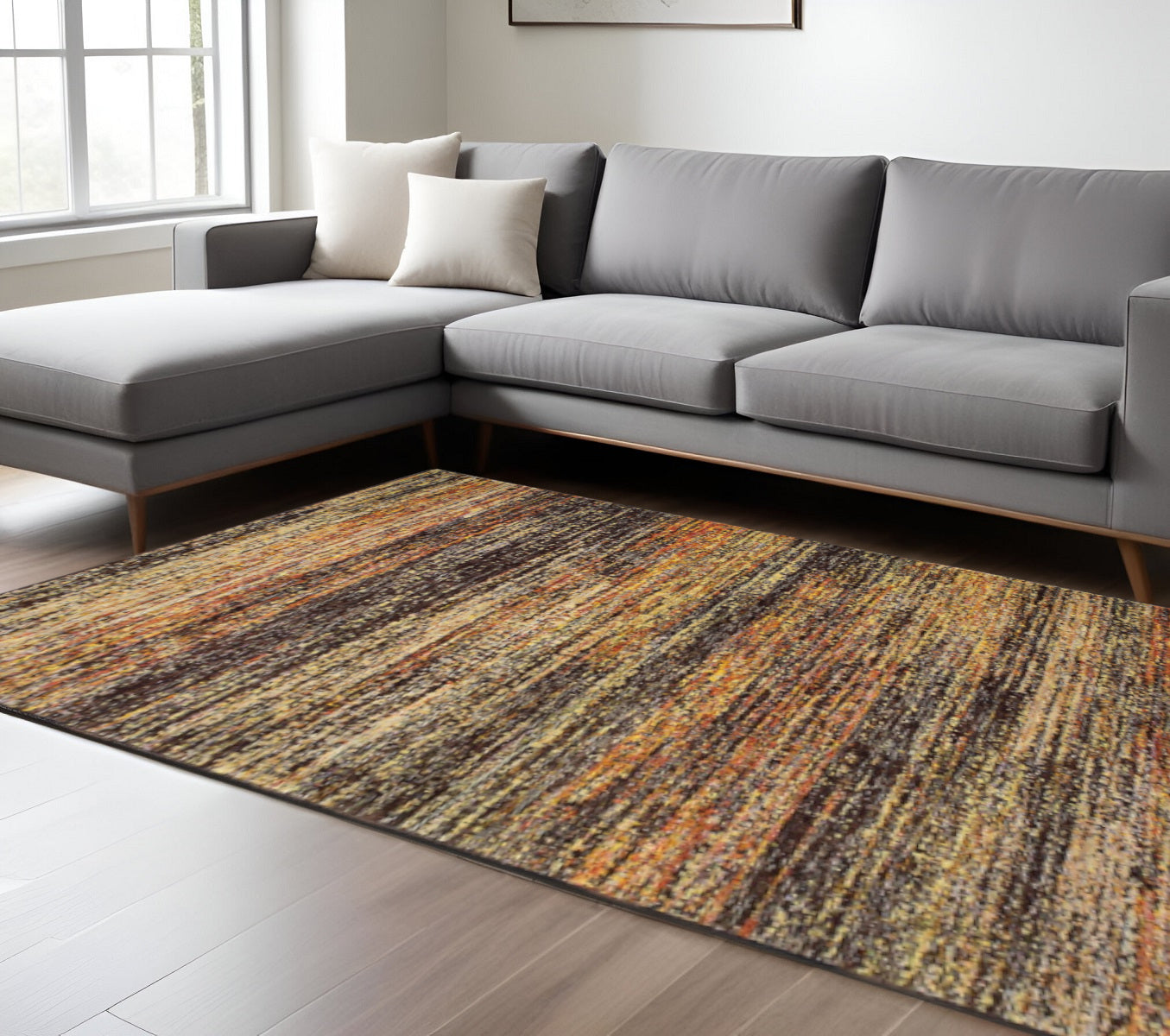 2' X 8' Gold And Slate Abstract Runner Rug-Area Rugs-DECOROLALA