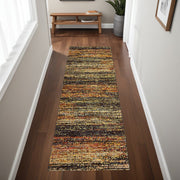 2' X 8' Gold And Slate Abstract Runner Rug-Area Rugs-DECOROLALA