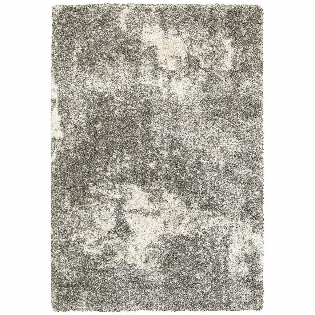 2' X 8' Gray And Ivory Distressed Abstract Runner Rug-Area Rugs-DECOROLALA