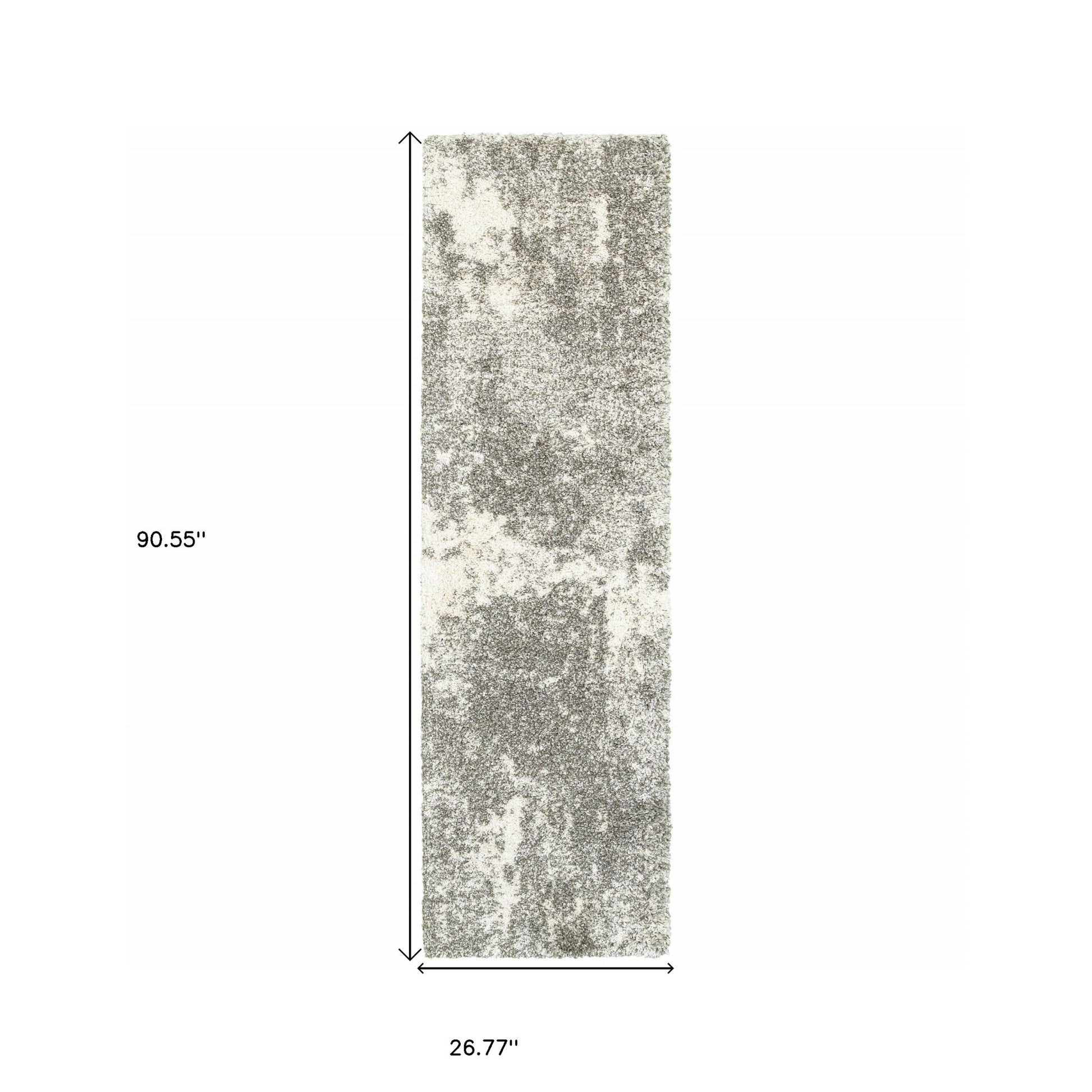 2' X 8' Gray And Ivory Distressed Abstract Runner Rug-Area Rugs-DECOROLALA