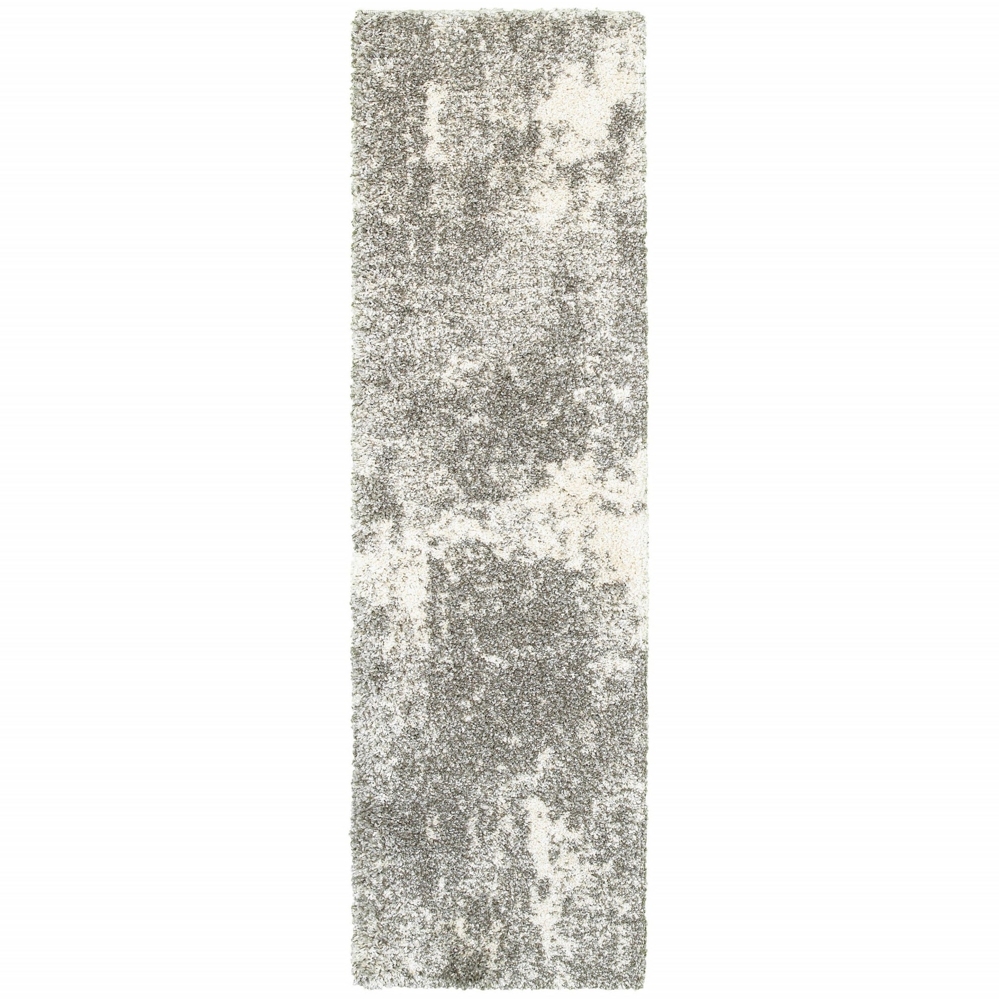 2' X 8' Gray And Ivory Distressed Abstract Runner Rug-Area Rugs-DECOROLALA