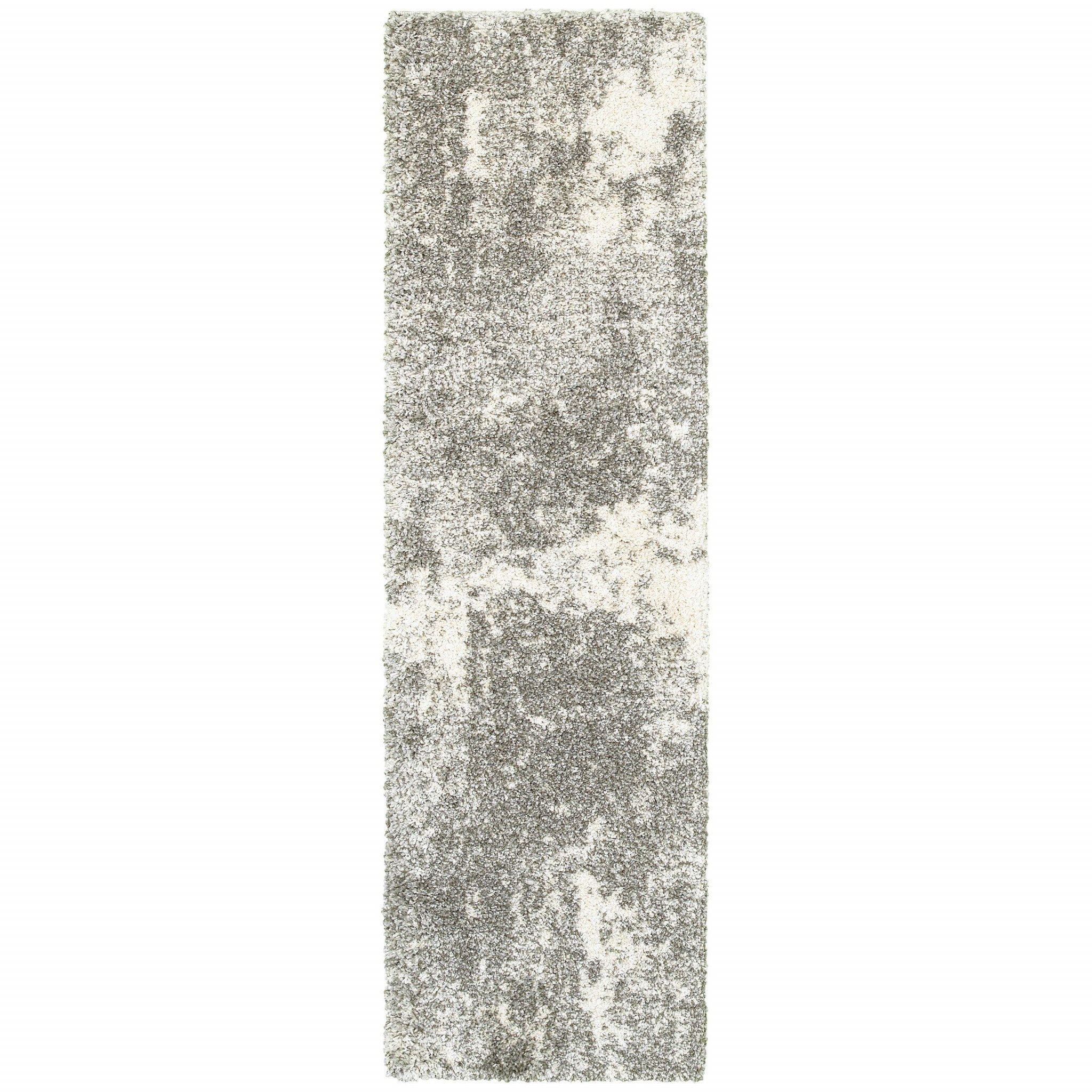 2' X 8' Gray And Ivory Distressed Abstract Runner Rug-Area Rugs-DECOROLALA