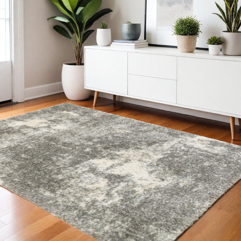 2' X 8' Gray And Ivory Distressed Abstract Runner Rug-Area Rugs-DECOROLALA