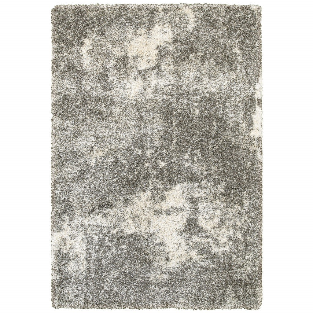2' X 8' Gray And Ivory Distressed Abstract Runner Rug-Area Rugs-DECOROLALA