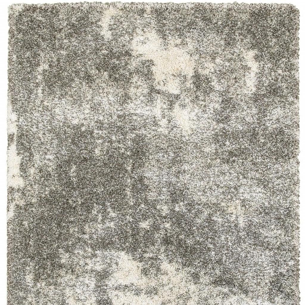 2' X 8' Gray And Ivory Distressed Abstract Runner Rug-Area Rugs-DECOROLALA
