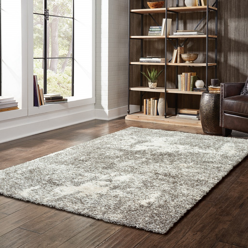 2' X 8' Gray And Ivory Distressed Abstract Runner Rug-Area Rugs-DECOROLALA