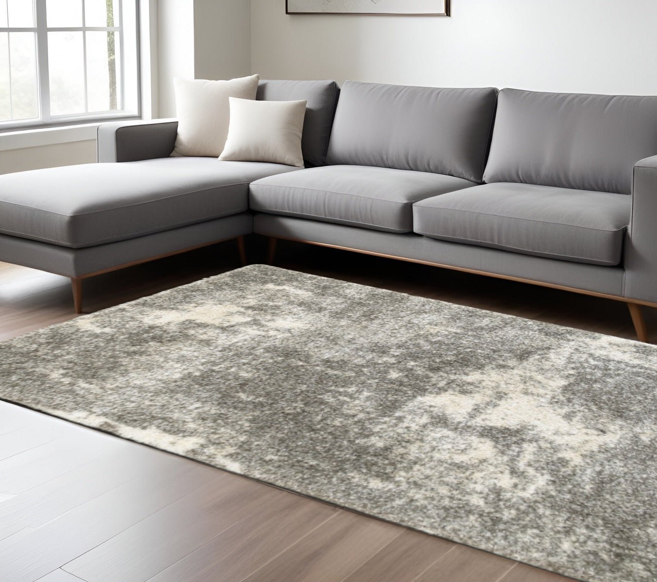2' X 8' Gray And Ivory Distressed Abstract Runner Rug-Area Rugs-DECOROLALA