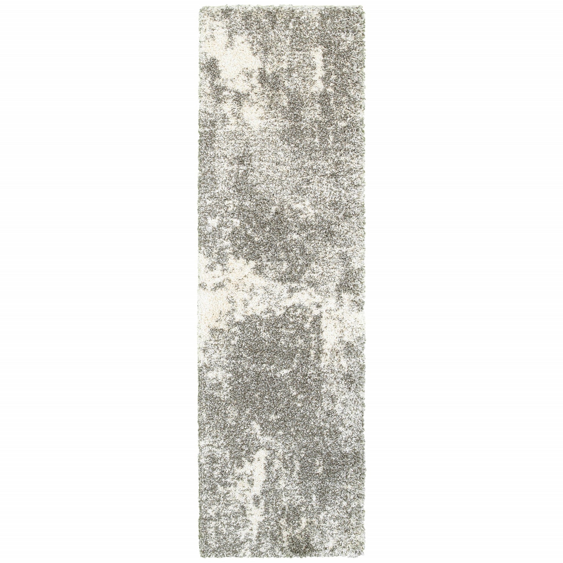 2' X 8' Gray And Ivory Distressed Abstract Runner Rug-Area Rugs-DECOROLALA