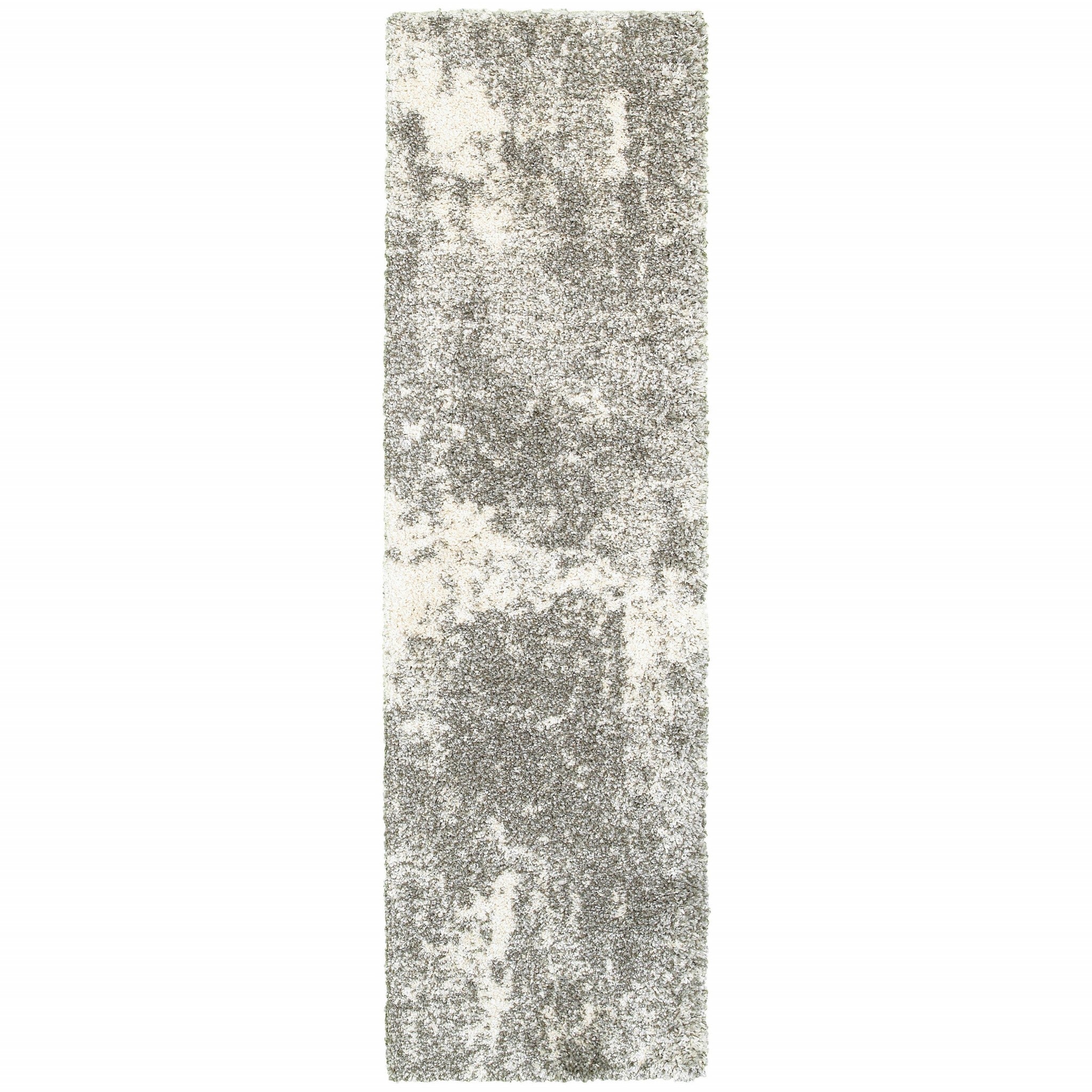 2' X 8' Gray And Ivory Distressed Abstract Runner Rug-Area Rugs-DECOROLALA