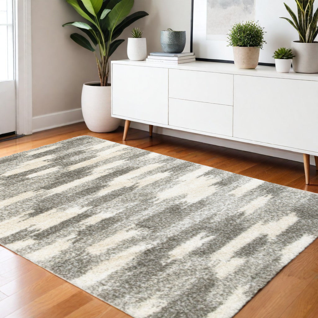 2' X 8' Gray And Ivory Geometric Pattern Runner Rug-Area Rugs-DECOROLALA