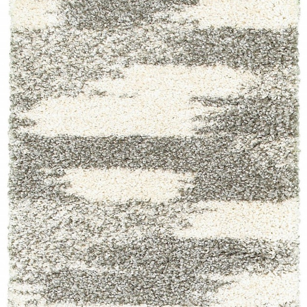 2' X 8' Gray And Ivory Geometric Pattern Runner Rug-Area Rugs-DECOROLALA