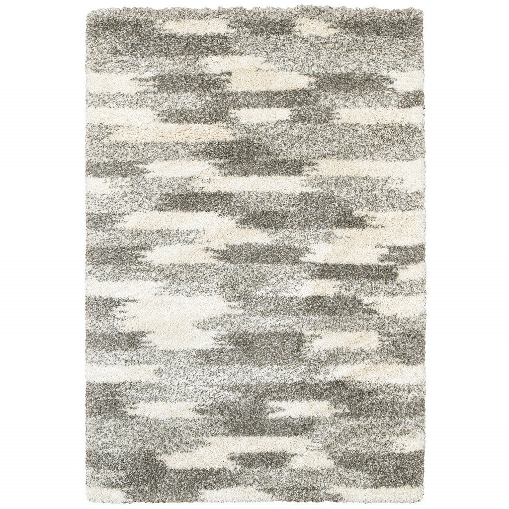 2' X 8' Gray And Ivory Geometric Pattern Runner Rug-Area Rugs-DECOROLALA