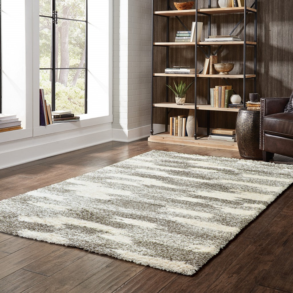2' X 8' Gray And Ivory Geometric Pattern Runner Rug-Area Rugs-DECOROLALA