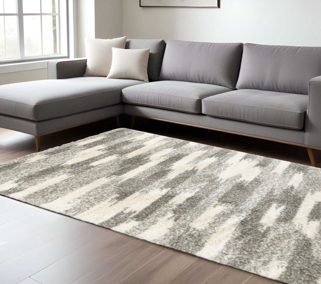 2' X 8' Gray And Ivory Geometric Pattern Runner Rug-Area Rugs-DECOROLALA