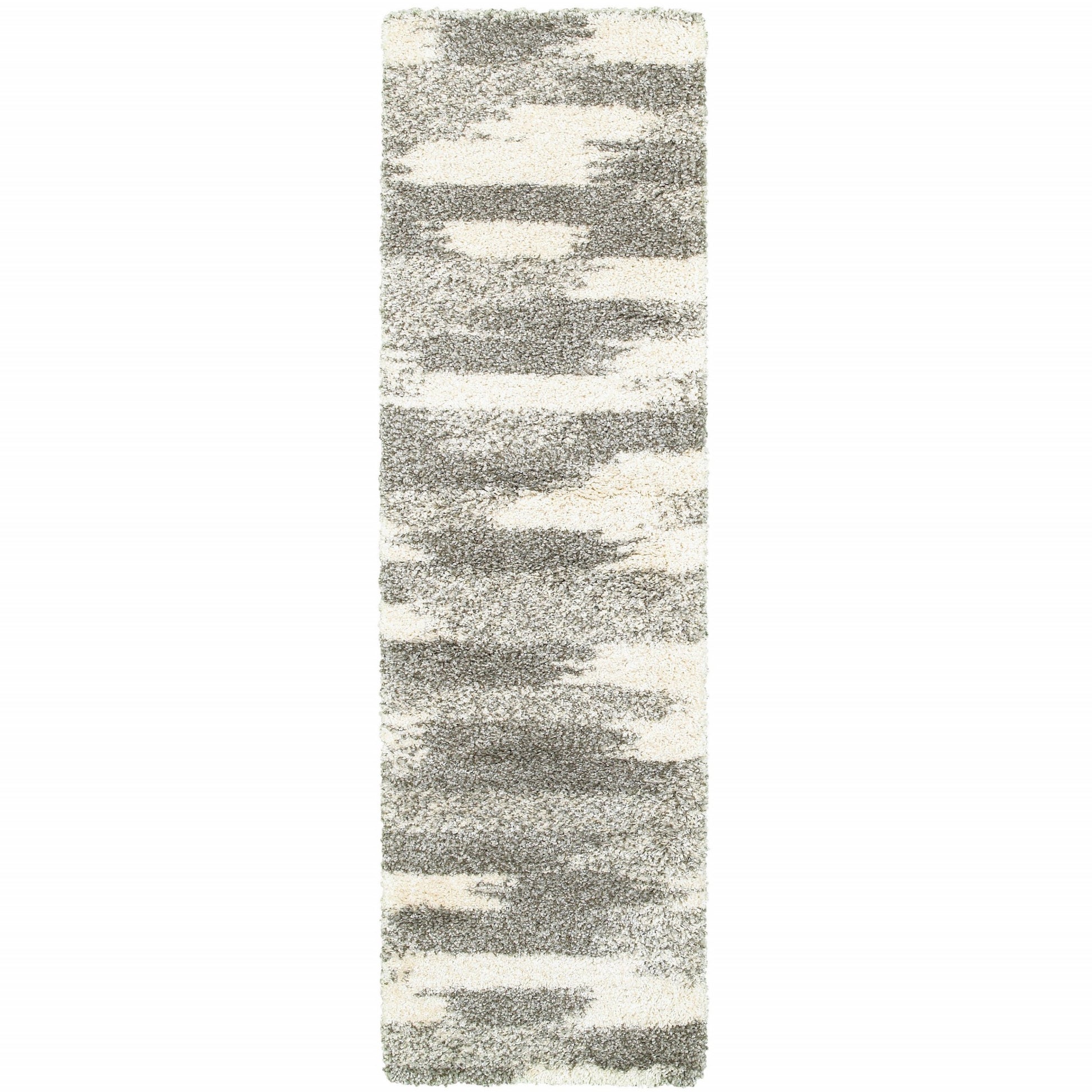 2' X 8' Gray And Ivory Geometric Pattern Runner Rug-Area Rugs-DECOROLALA