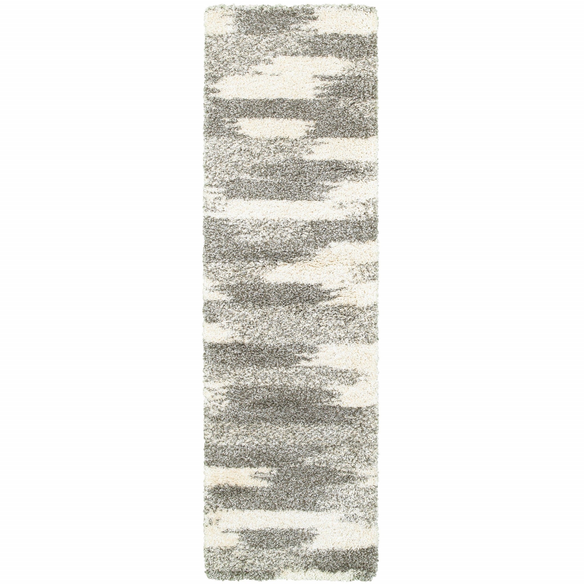 2' X 8' Gray And Ivory Geometric Pattern Runner Rug-Area Rugs-DECOROLALA