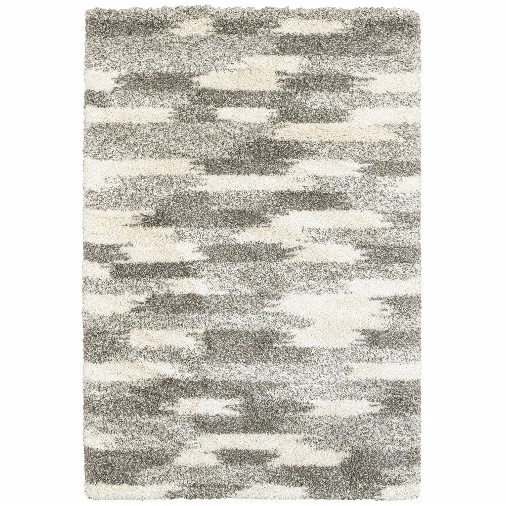 2' X 8' Gray And Ivory Geometric Pattern Runner Rug-Area Rugs-DECOROLALA