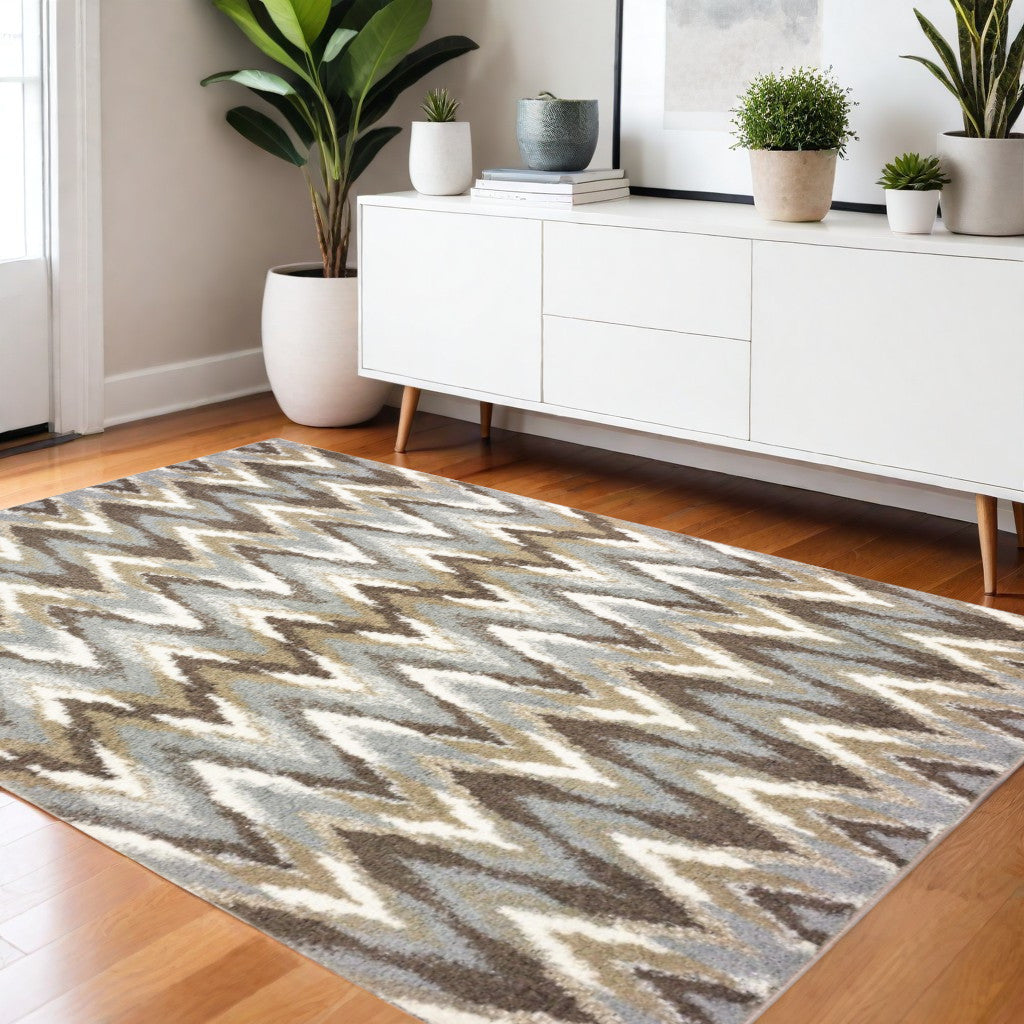 2' X 8' Gray And Taupe Ikat Pattern Runner Rug-Area Rugs-DECOROLALA
