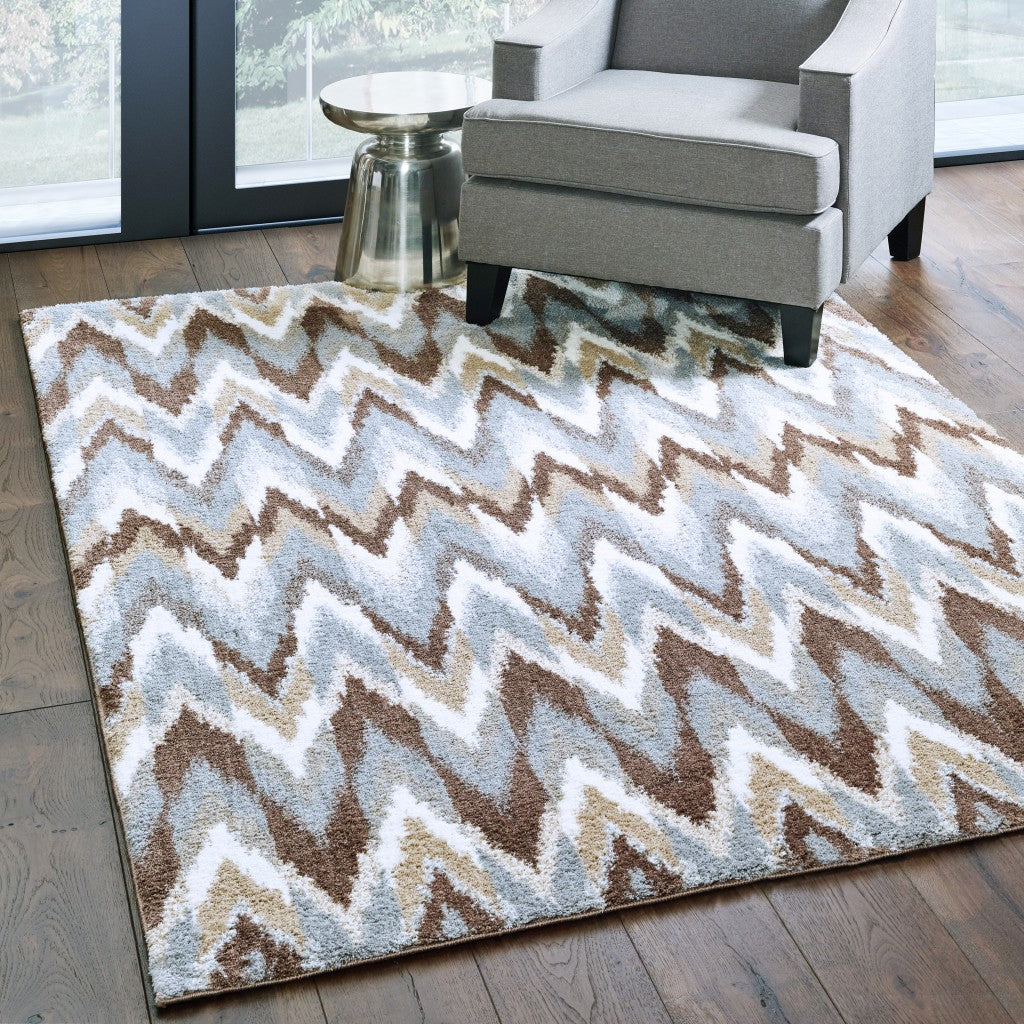 2' X 8' Gray And Taupe Ikat Pattern Runner Rug-Area Rugs-DECOROLALA