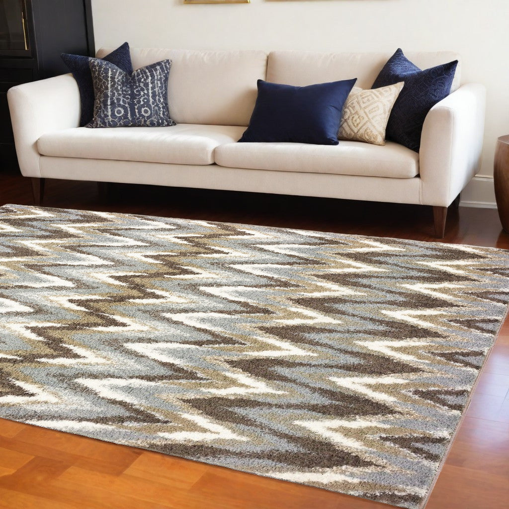 2' X 8' Gray And Taupe Ikat Pattern Runner Rug-Area Rugs-DECOROLALA