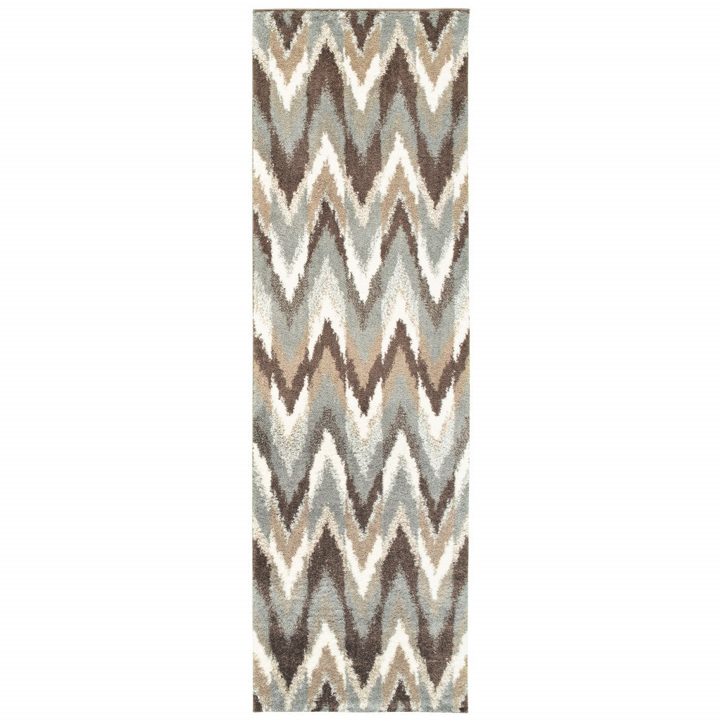 2' X 8' Gray And Taupe Ikat Pattern Runner Rug-Area Rugs-DECOROLALA