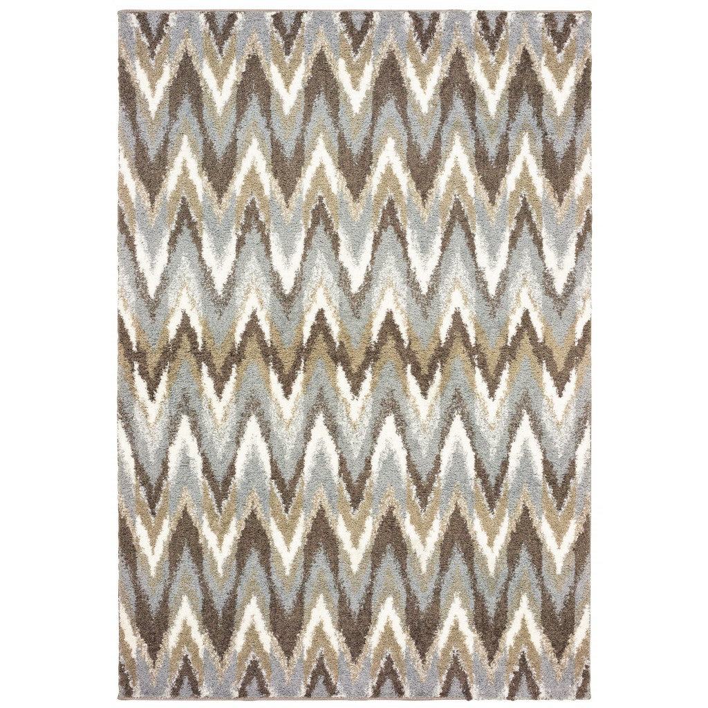 2' X 8' Gray And Taupe Ikat Pattern Runner Rug-Area Rugs-DECOROLALA