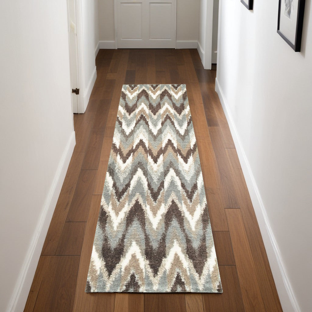 2' X 8' Gray And Taupe Ikat Pattern Runner Rug-Area Rugs-DECOROLALA