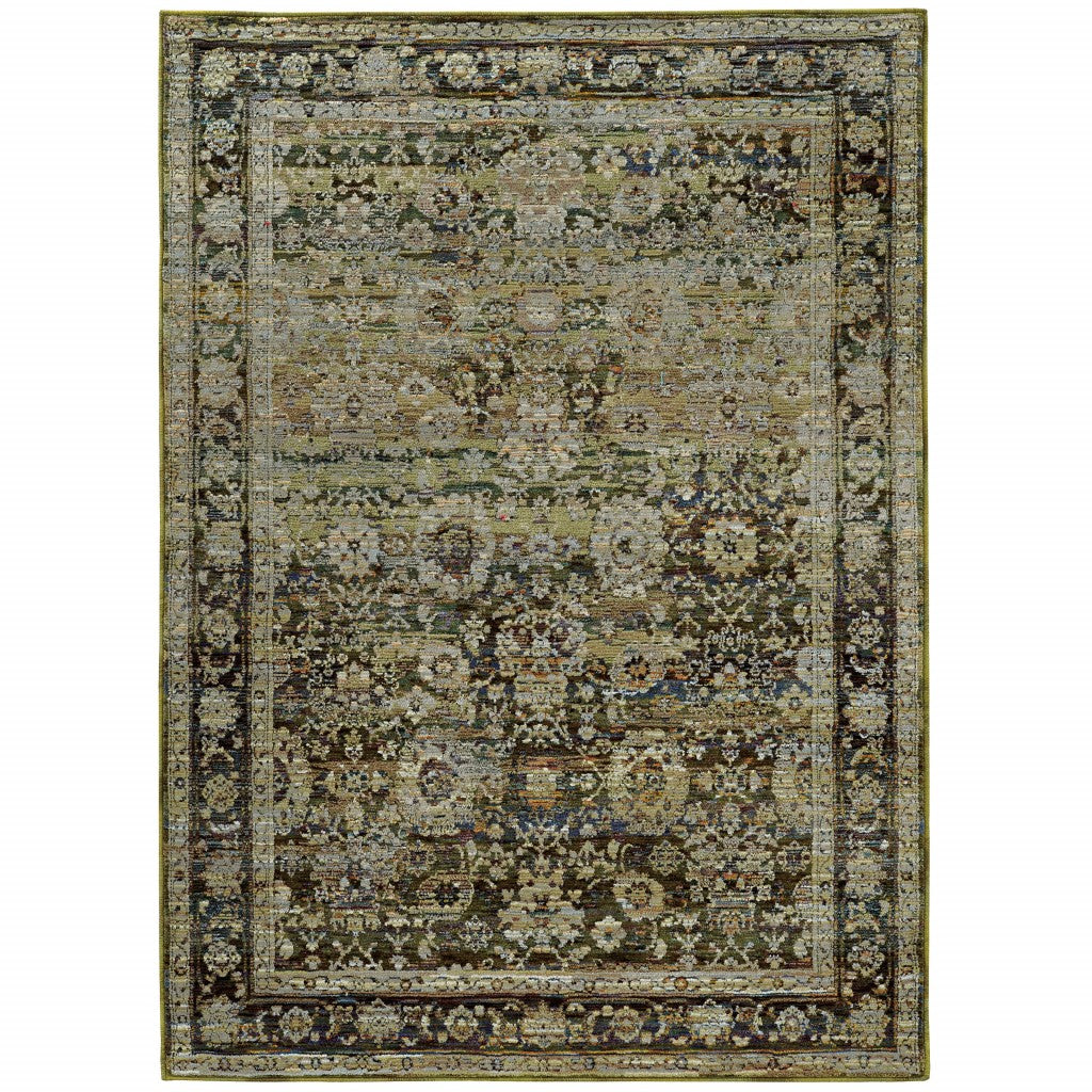 2' X 8' Green And Brown Floral Runner Rug-Area Rugs-DECOROLALA