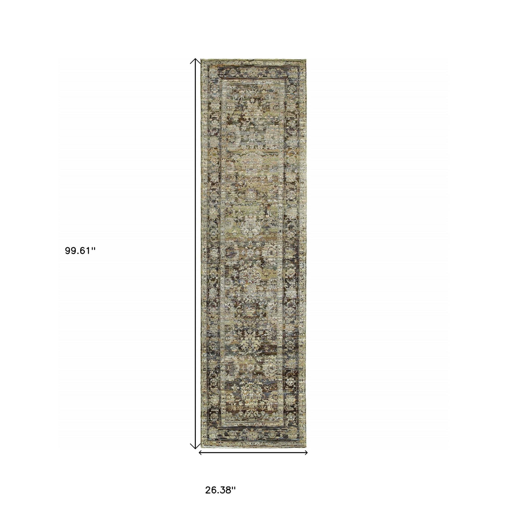 2' X 8' Green And Brown Floral Runner Rug-Area Rugs-DECOROLALA