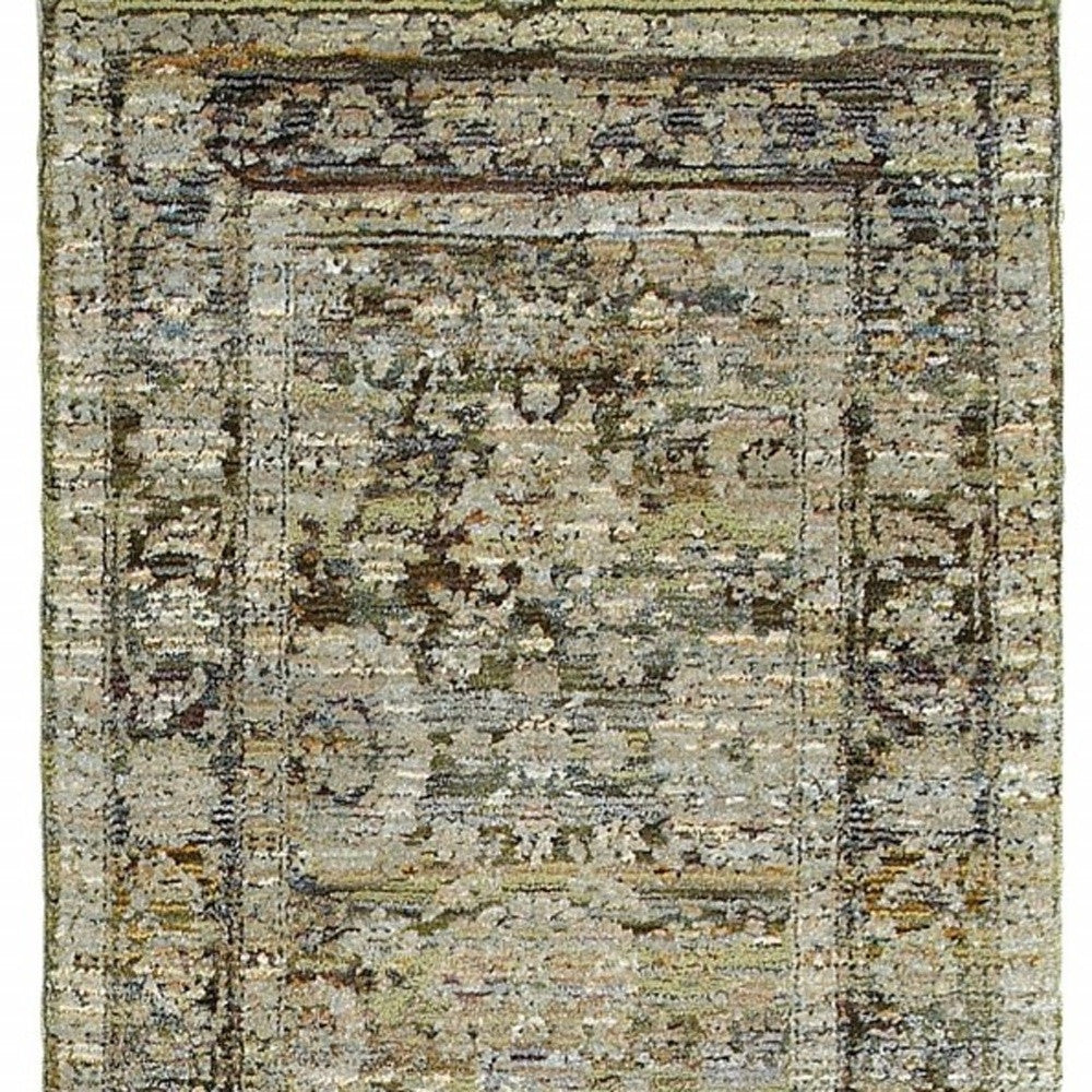 2' X 8' Green And Brown Floral Runner Rug-Area Rugs-DECOROLALA