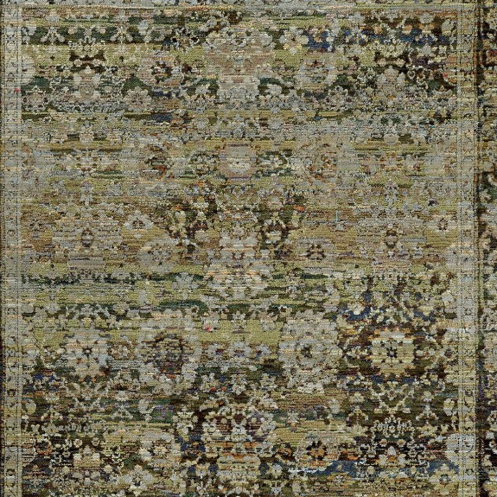 2' X 8' Green And Brown Floral Runner Rug-Area Rugs-DECOROLALA