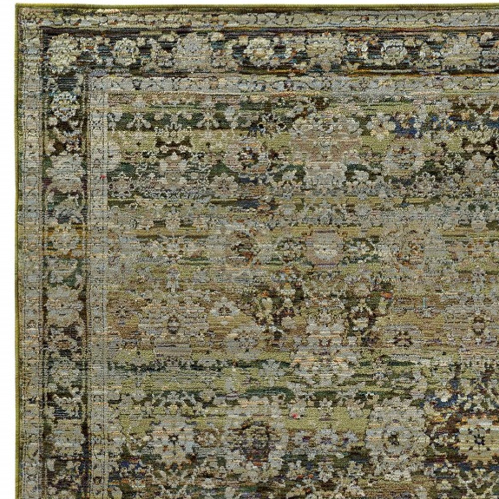 2' X 8' Green And Brown Floral Runner Rug-Area Rugs-DECOROLALA