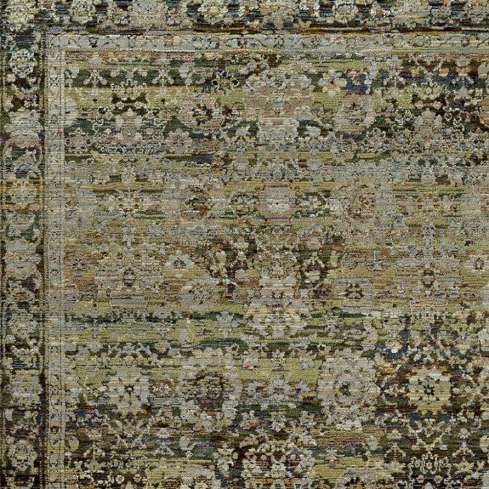 2' X 8' Green And Brown Floral Runner Rug-Area Rugs-DECOROLALA