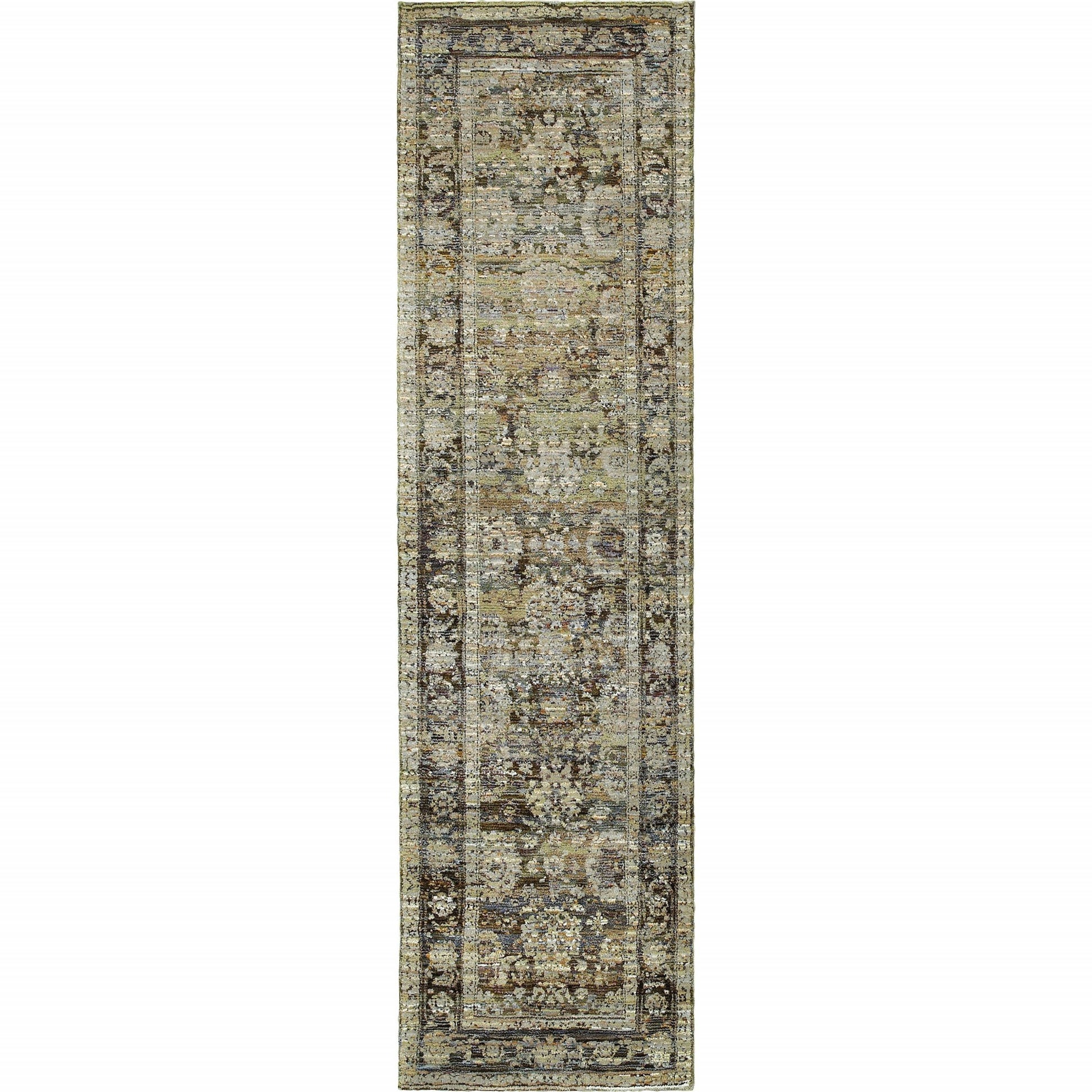 2' X 8' Green And Brown Floral Runner Rug-Area Rugs-DECOROLALA