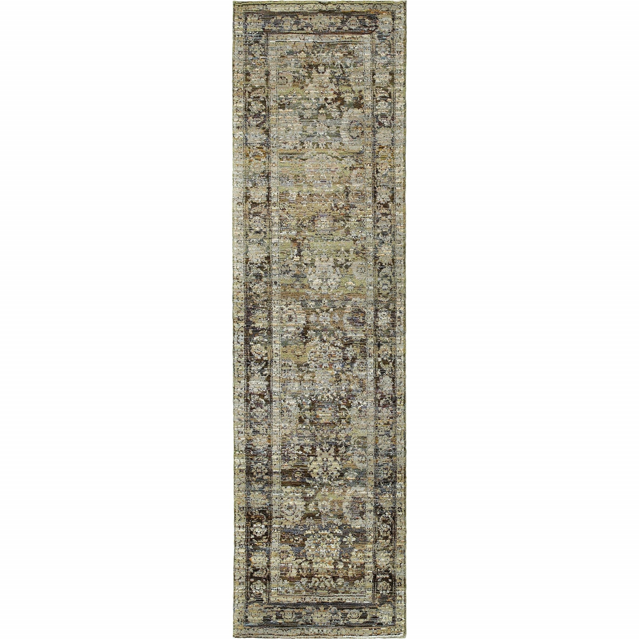 2' X 8' Green And Brown Floral Runner Rug-Area Rugs-DECOROLALA