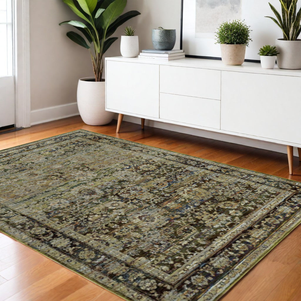 2' X 8' Green And Brown Floral Runner Rug-Area Rugs-DECOROLALA