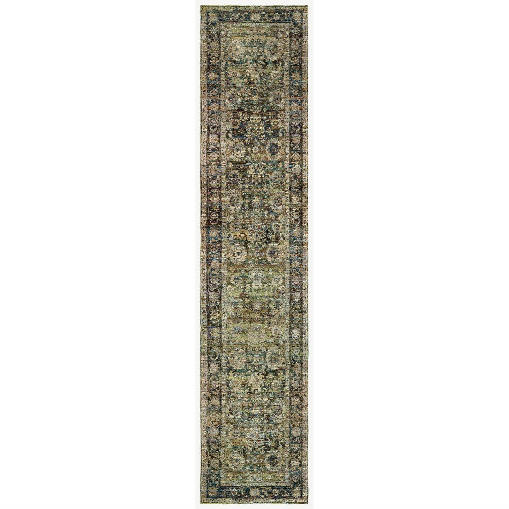 2' X 8' Green And Brown Floral Runner Rug-Area Rugs-DECOROLALA
