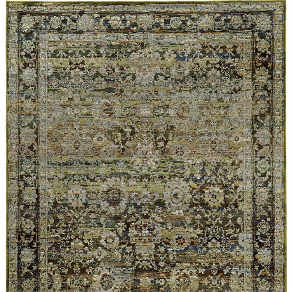 2' X 8' Green And Brown Floral Runner Rug-Area Rugs-DECOROLALA
