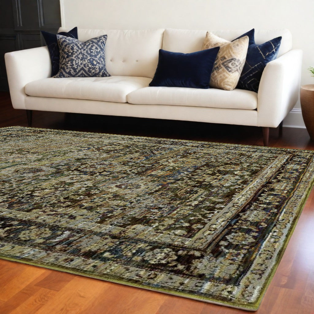 2' X 8' Green And Brown Floral Runner Rug-Area Rugs-DECOROLALA