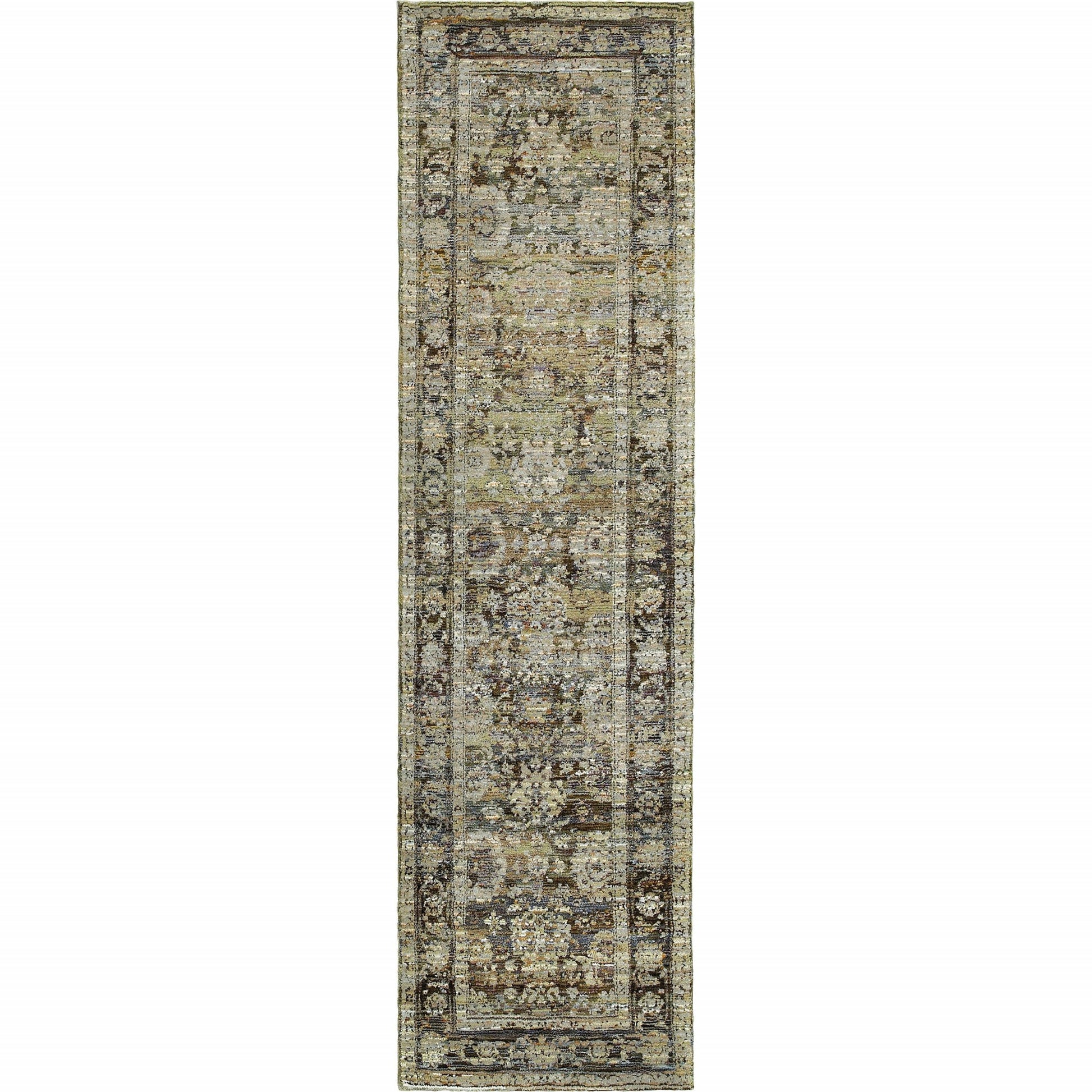 2' X 8' Green And Brown Floral Runner Rug-Area Rugs-DECOROLALA