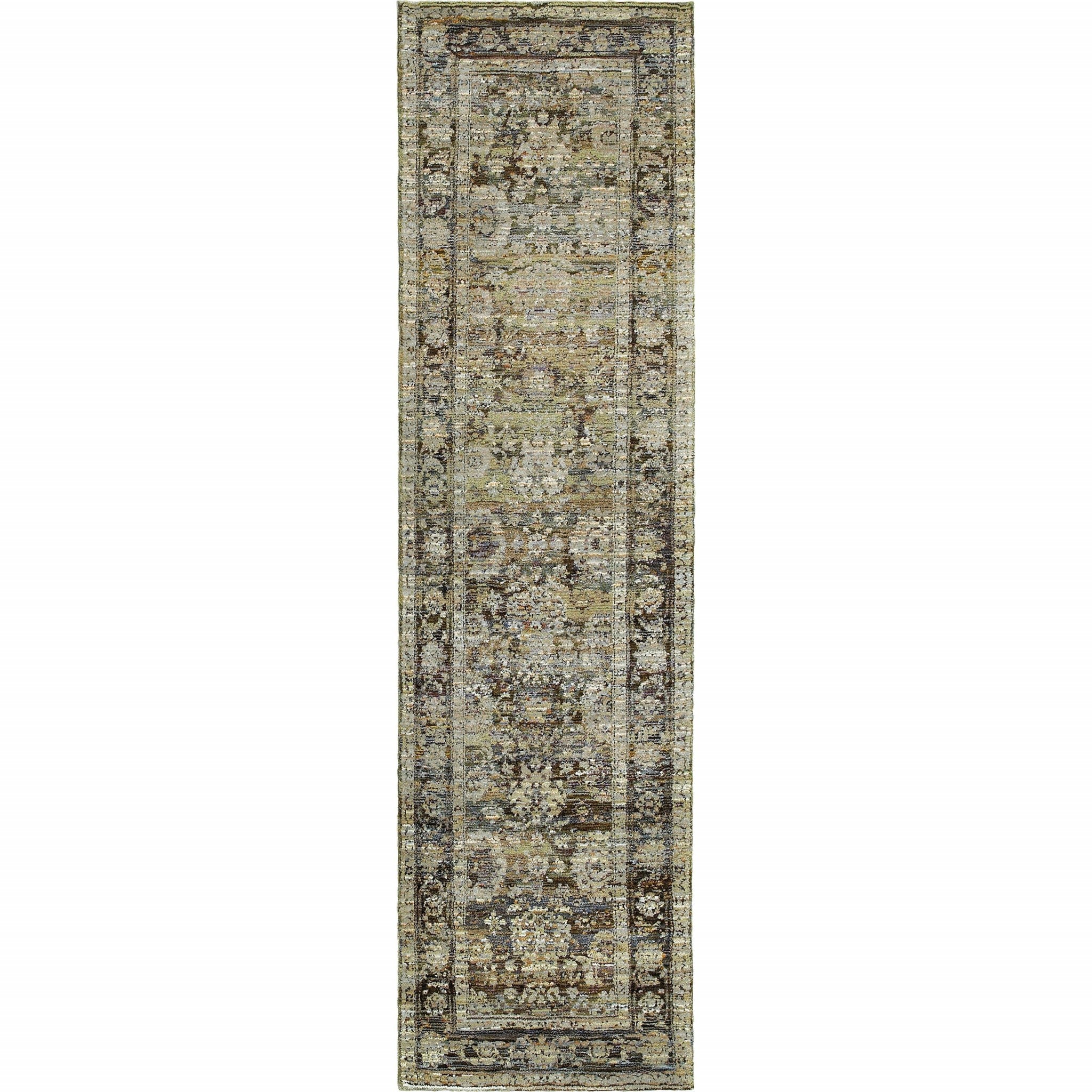 2' X 8' Green And Brown Floral Runner Rug-Area Rugs-DECOROLALA