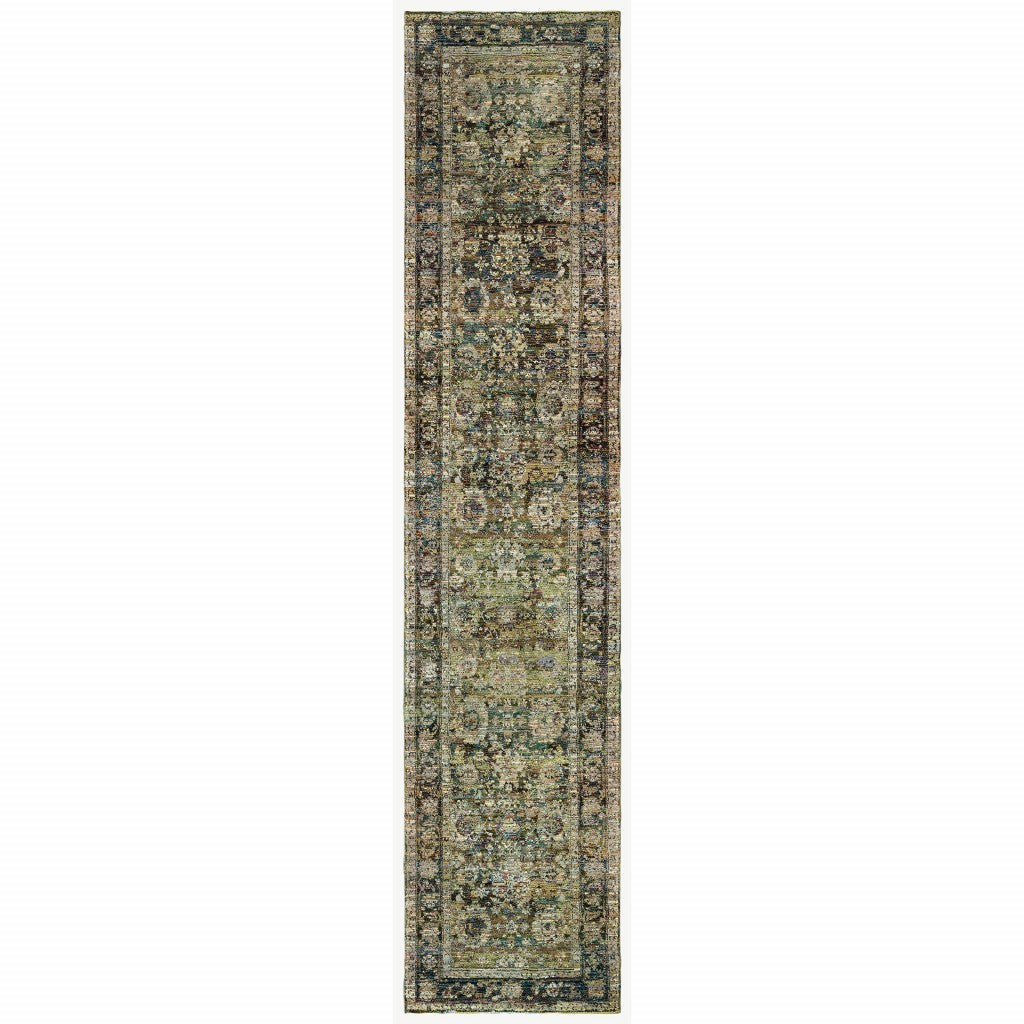2' X 8' Green And Brown Floral Runner Rug-Area Rugs-DECOROLALA