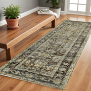2' X 8' Green And Brown Floral Runner Rug-Area Rugs-DECOROLALA