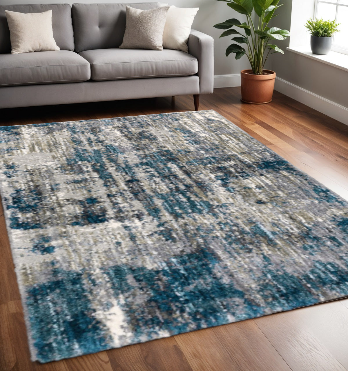 2' X 8' Grey And Blue Grey Skies Runner Rug-Area Rugs-DECOROLALA