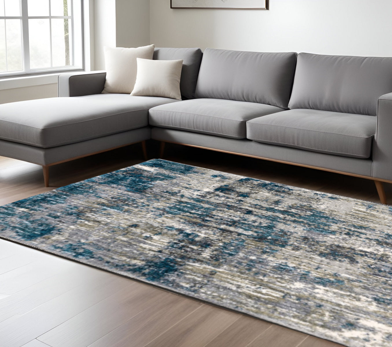 2' X 8' Grey And Blue Grey Skies Runner Rug-Area Rugs-DECOROLALA