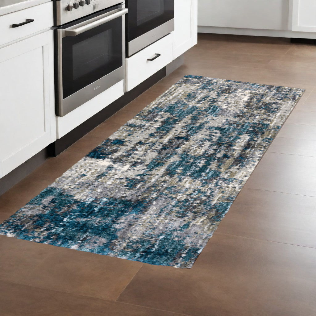 2' X 8' Grey And Blue Grey Skies Runner Rug-Area Rugs-DECOROLALA